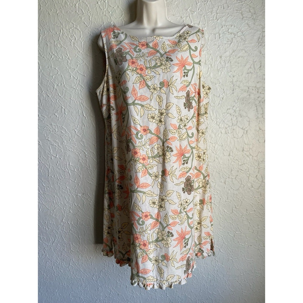 White Stag Womens Floral Boat Neck LINEN BLEND Shift Spring Dress Sz L (12/14)